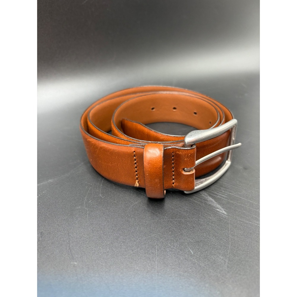 Johnston Murphy 75-6959 Leather Belt Mens 38 Tan Brown Solid Brass USA